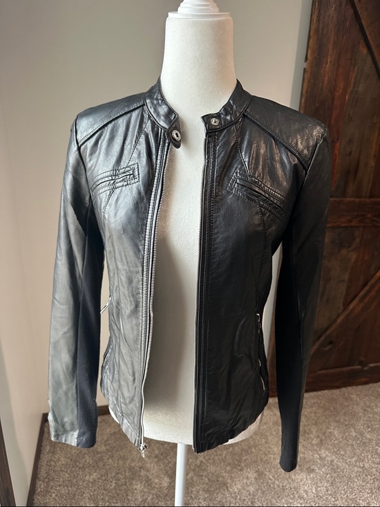 Express Jackets & Blazers - Express Black Leather Moto Jacket with Snap Collar SMALL